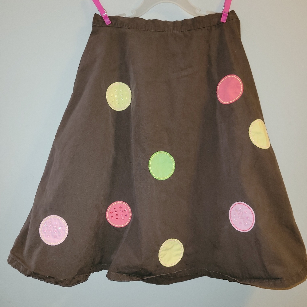 🫖 Vintage Gymboree Tea For Two Brown Twirly Polka Dot Cotton Skirt Girls 9 10